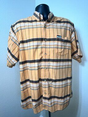 Cowboy Hardware Shirt Mens XL Orange Plaid Short Sleeve Black Pearl Snap Button